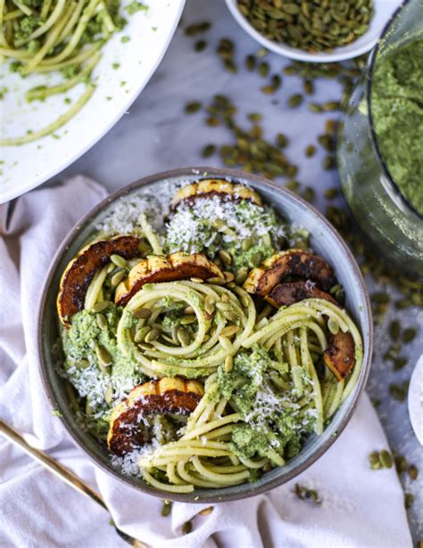 Pumpkin Seed Pesto Pasta With Caramelized Delicata Squash How Sweet Eats