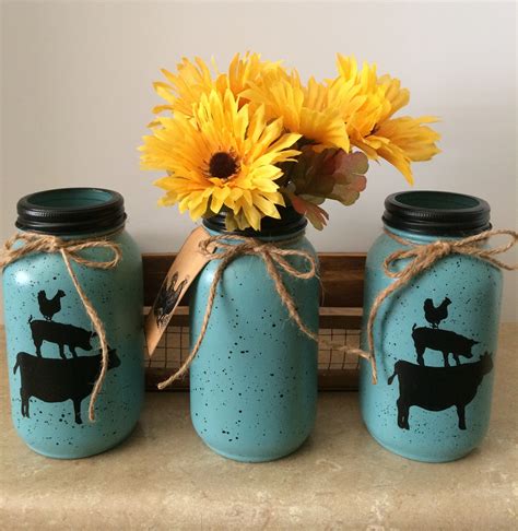 Mason Jar Kitchen Utensil Holders Mason Jar Decor Farmhouse Decor Farm