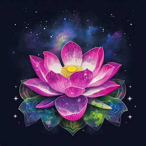 Magical Lotus Flower Glowing In Cosmos Meditaion Relaxation Concept