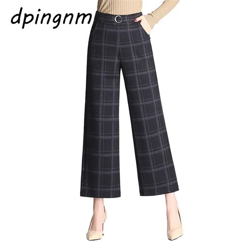 2018 Autumn New High Waist Trousers Woolen Straight Pants Commuter