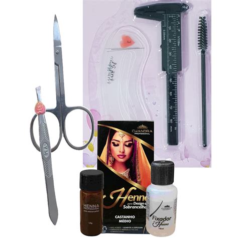 Kit Henna Sobrancelha Profissional Chandra Renna Rena Fixa O Pelo E