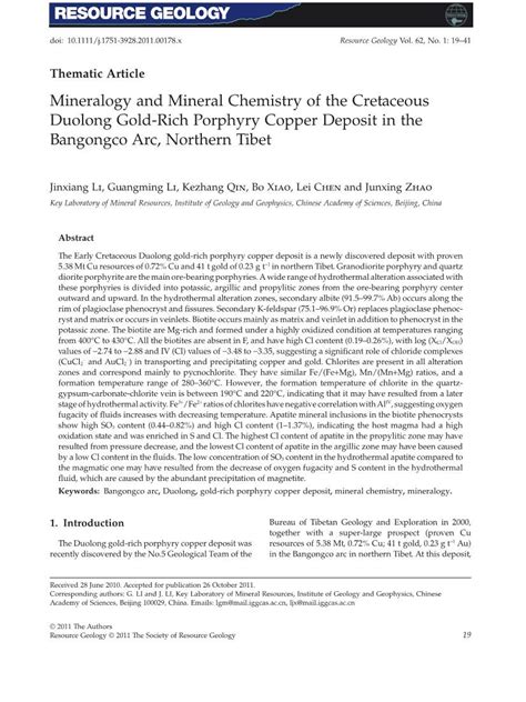 Mineralogy And Mineral Chemistry Of The Cretaceous Duolong Goldrich