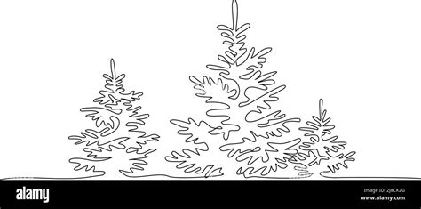 Pine Fir Trees In A Forest Continuous One Line Drawing Vector