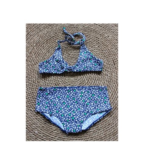 VINTAGE 70 S Navy Blue Floral Bikini French New Old Gem