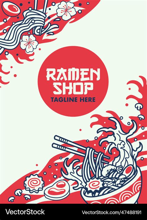 Japanese style background of ramen noodle Vector Image