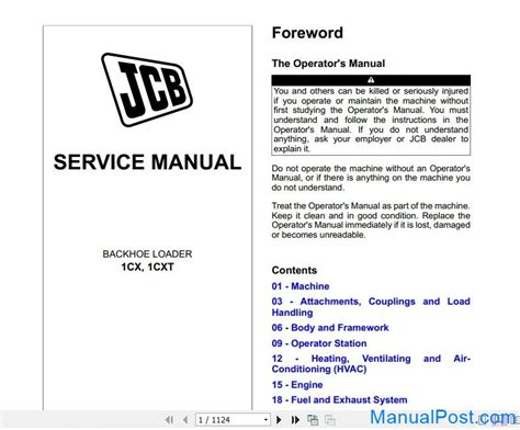 Jcb Backhoe Loader Cx Cxt Service Manual Manualpost Instant