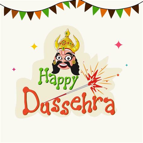 Sticker Style Happy Dussehra Font With Sparkling Stick, Demon King ...