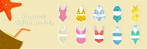 Swimming Suits Types Flat Vector Illustration Bikini Set Printed Bikini Set Swimwear For
