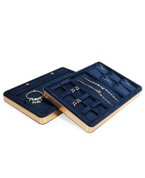 Premium Navy Blue Velvet Jewelry Ring Display Tray For Sale