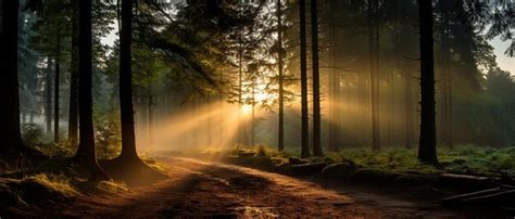 Premium Photo Forest Glow Rays Of Sunlight Passing Through The Trees