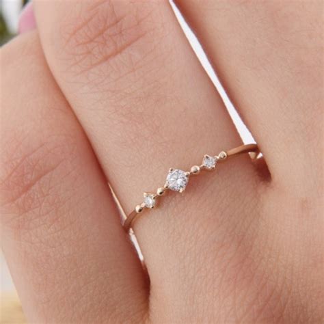 Minimalist Engagement Ring Small Diamond Ring Dainty Etsy