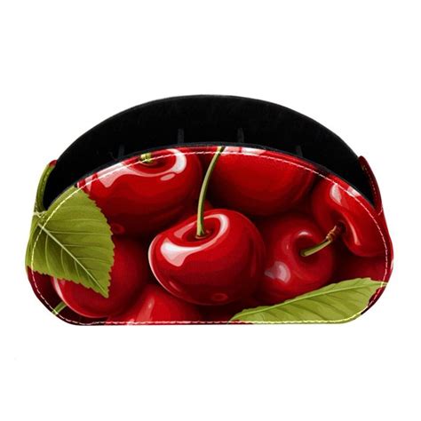 Ownta Cherry Pattern Pvc Leather Brush Holder With Five Compartments