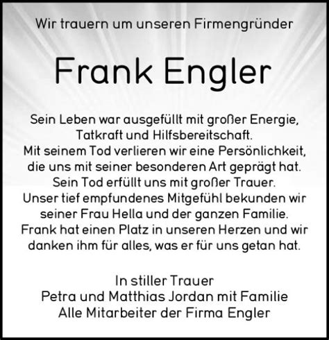 Traueranzeigen Von Frank Engler Vrm Trauer De