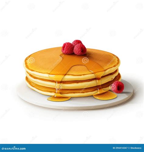 Hyperrealistic Pancake Stack With Syrup And Raspberries Stock