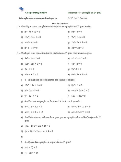 Lista Equação 2 Grau Pdf Número Real Equações