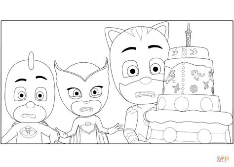 PJ Masks Birthday Cake coloring page | Free Printable Coloring Pages