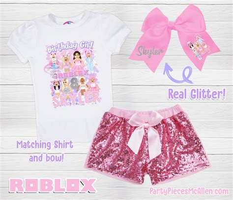 Girls Roblox Birthday Pink Shorts Outfit Sequin Pink Shorts | Etsy