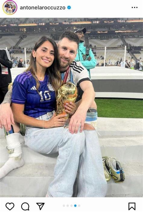 メッシの美人妻・アントネラさん トロフィーと歓喜の夫婦写真に「美しい」サッカーw杯デイリースポーツ Online