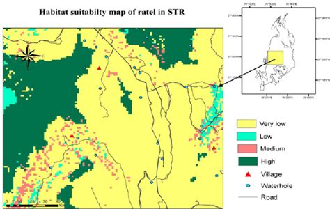 Habitat suitability map for ratel in the intensive study area of ...