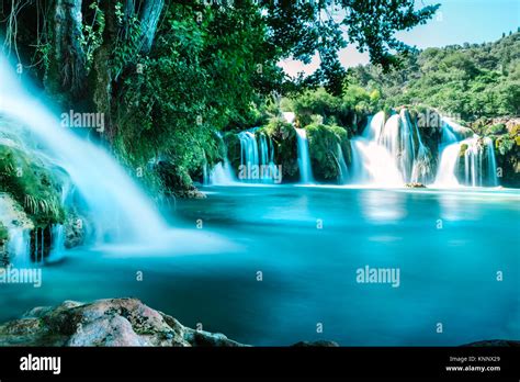 Long Exposure View Of Waterfall Skradinski Buk In Krka National Park