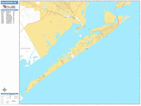 Galveston Texas Zip Code Wall Map Basic Style By Marketmaps