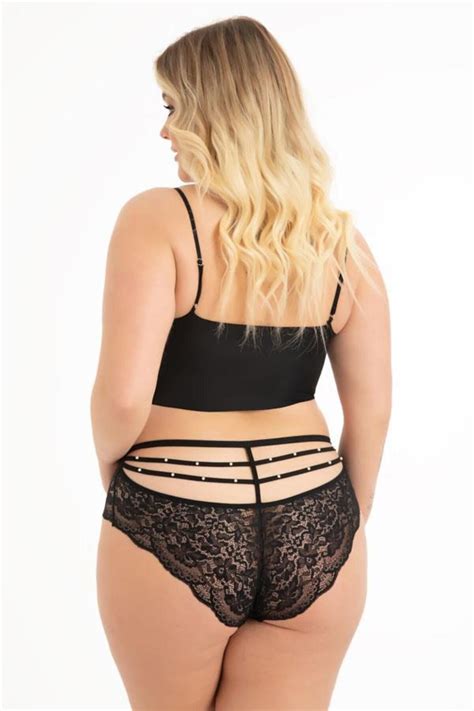 Cottonhill Transparan Tüllü Dantel ve Taş Detaylı Büyük Beden Kadın Bikini Külot li Paket