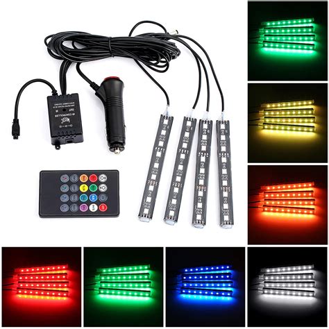 4pcs Car RGB LED Strip Light LED Strip Lights Voice App Control Colors ...