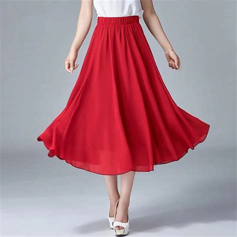 Womens Elegant High Waist Chiffon Skirt Female Formal Elastic Waist