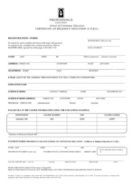 Fillable Online Providence Core Registration Form Providence