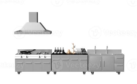 3d Restaurant Kitchen Isolated Modern Industrial Kitchen With