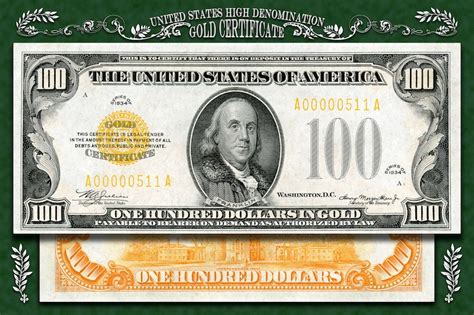 Series 1934 100 Dollar Gold Certificate Poster High Etsy