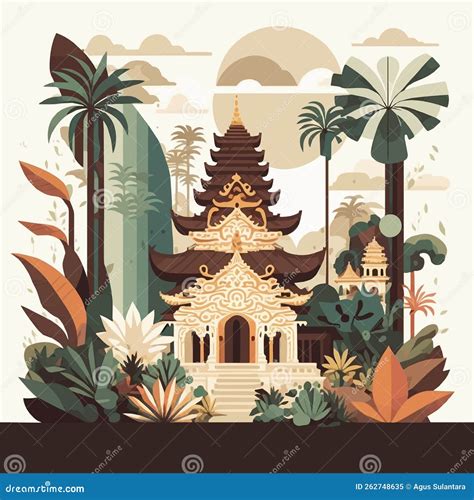 Bali Hindu Temple Nyepi Silent Day Indonesia Island Vector Flat