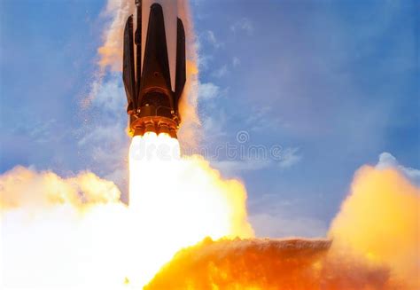 Rocket Launch Against Blue Sky Stock Image - Image of cosmonaut ...