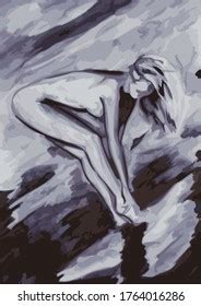 Watercolor Painting Nude Woman Vector Illustration Stock Vector Royalty Free 1764016286