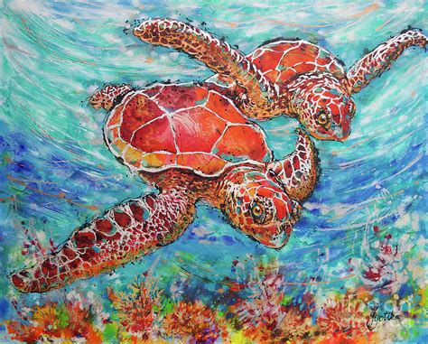 Sea Turtles On Coral Reef Painting By Jyotika Shroff Fine Art America