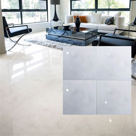 White Polished Ceramic Floor Tiles Size X Mm Model Hb