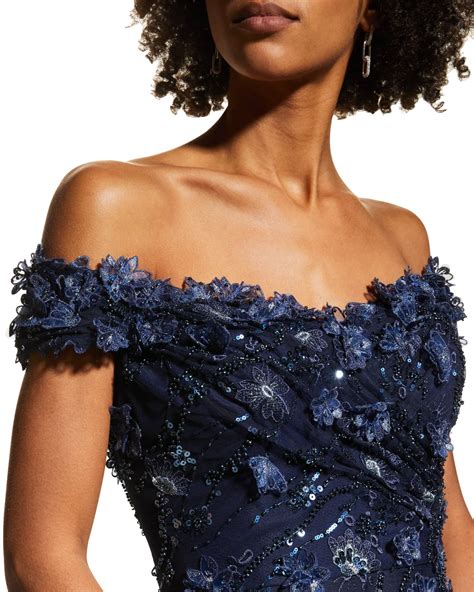 Rickie Freeman For Teri Jon Beaded Off Shoulder Tulle Gown Neiman Marcus