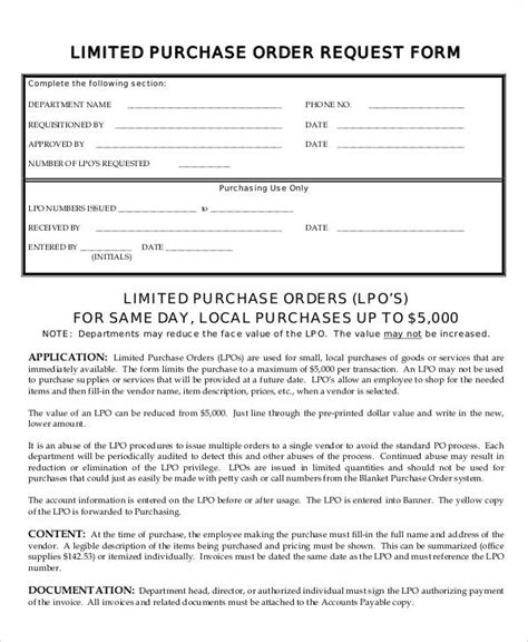 Free Sample Purchase Order Request Forms In Ms Word Pdf