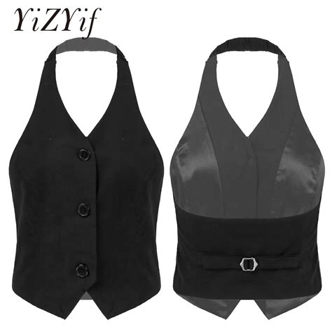 Waistcoats Oyolan Women Halter V Neck Suit Vest Button Down Retro