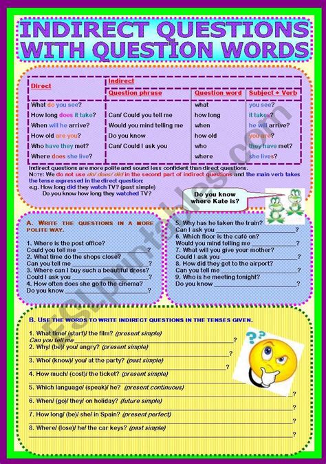 Indirect Questions With Question Words Esl Worksheet By Paula Esl