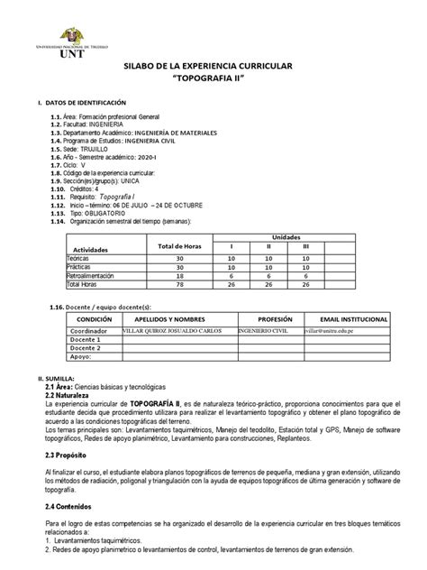 Sílabo Por Competencias Topografia Ii Pdf Topografía Evaluación