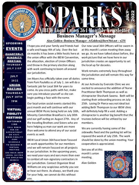 Fillable Online IBEW Local Union 364 Monthly Newsletter Fax Email Print