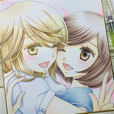 oohashi akiko and kumakura mariko (girl friends) drawn by morinaga_milk