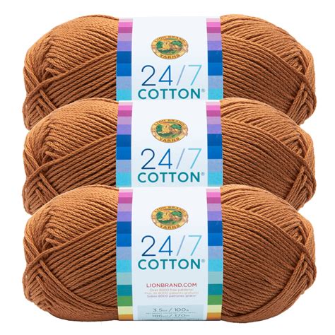 Lion Brand Yarn 24/7 Cotton Camel Mercerized Natural Fiber Medium ...