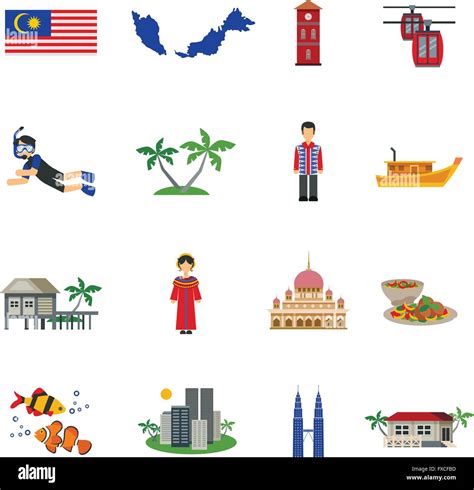 Malaysian Culture Symbols Flat Icons Set Stock Vector Image And Art Alamy