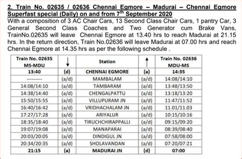 Special Train Between Chennai Egmore Madurai Train No 02635 02636