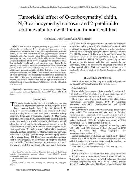 PDF Tumoricidal Effect Of O Carboxymethyl Chitin N O Carboxymethyl