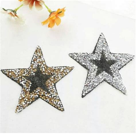 1 Large Gold Silver Glitter Star Design Hotfix Rhinestone Motif Iron On