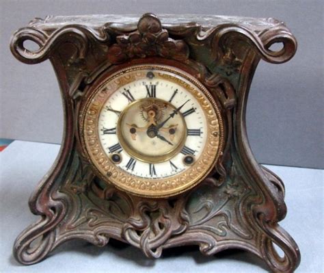 Antique Ornate Ansonia Metal Mantle Clock