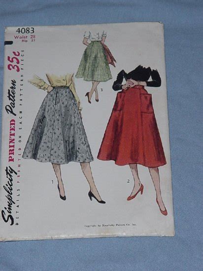 Simplicity Sewing Pattern 4083 Skirt 40s 50s Vintage Gore Skirt Waist